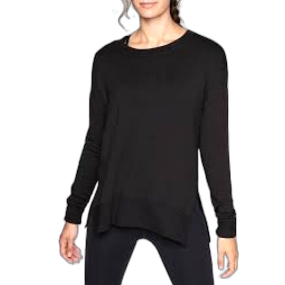 Athleta Coaster Luxe Sweatshirt Womens XS Relaxed Crew Neck Active Gym Black